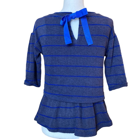 Anthropologie Postmark Latitudes navy royal blue striped peplum top sweater XS - Picture 13 of 16